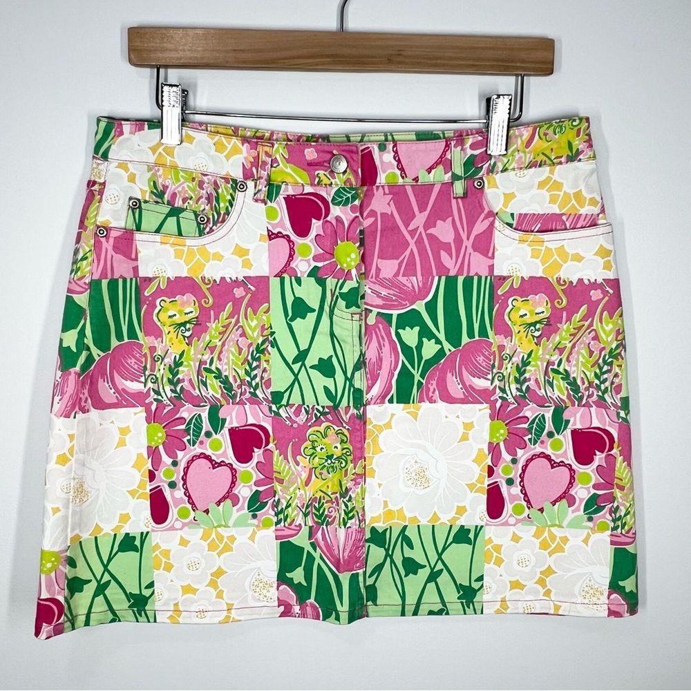Lilly Pulitzer Floral Lion Hearts Floral Elephant Patchwork Skirt 8